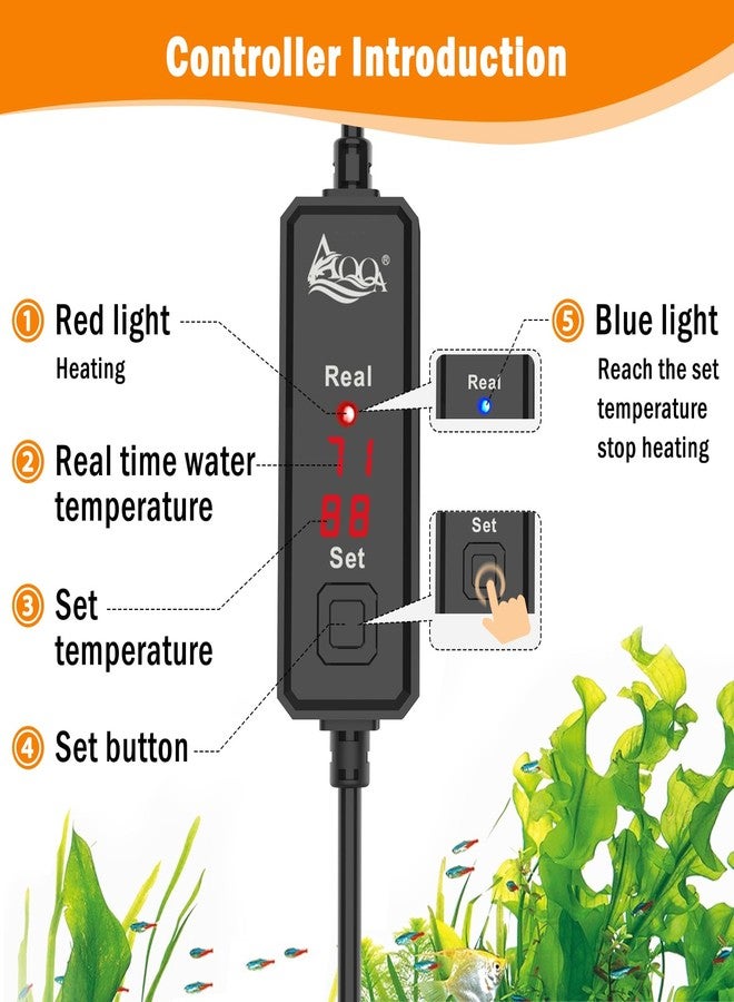 AQQA Small Aquarium Heater,Submersible Fish Tank Heater Adjustable Temperature,Mini Short Dual-use Fish Heater with LED Digital Display Thermostat,Saltwater Freshwater 150W - Image 3